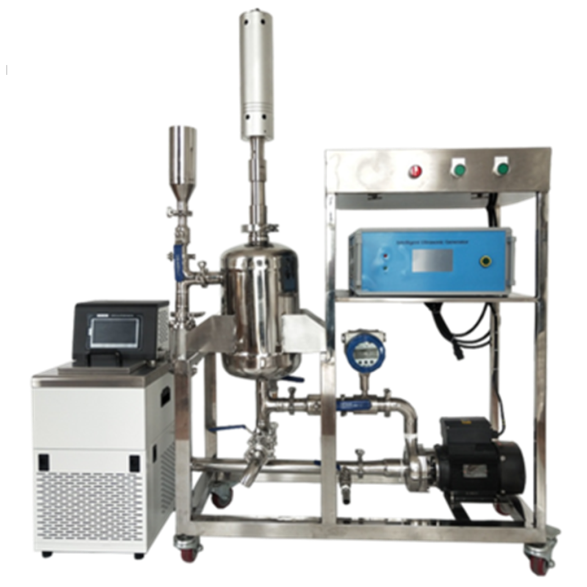 Ultrasonic dispersion machine with metal container